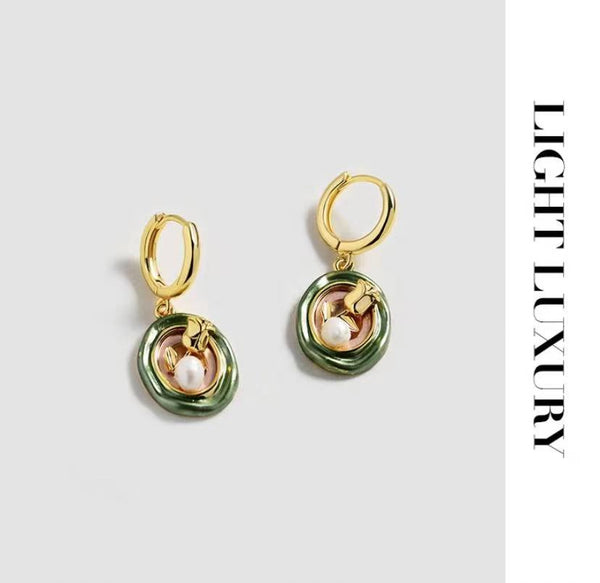Copper alloy earrings oil painting rose temperament earrings