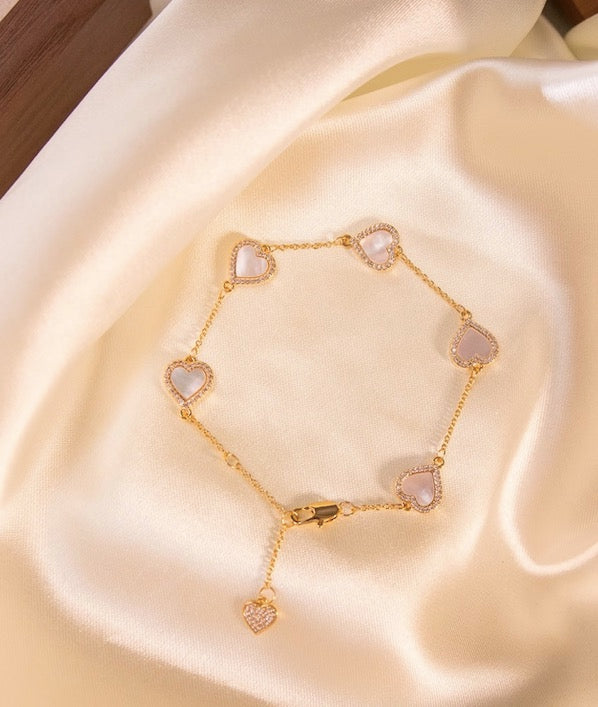 Girly heart shape micro-paved zircon shell multi-pendant bracelet