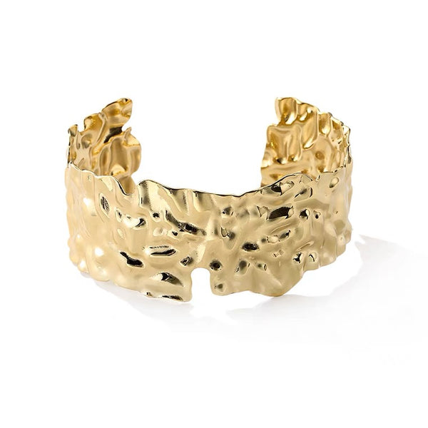 French design dry bark irregular opening bracelet wide version titanium steel 14K gold plated