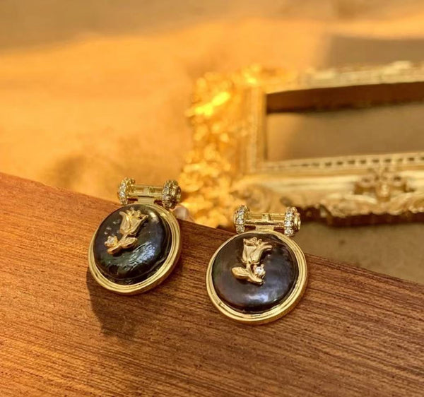 925 silver light luxury blue fashionable retro French earrings