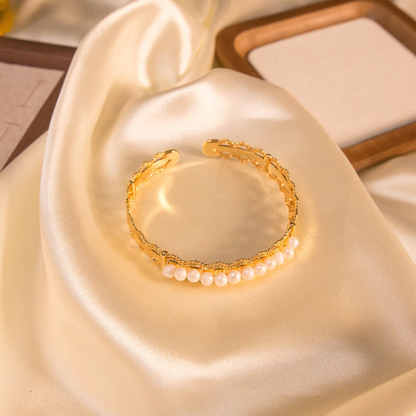 Natural pearl double layer circle design adjustable bracelet
