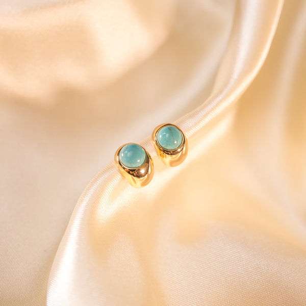 Drop-shaped diamond metal stud earrings natural green quartz jade earrings