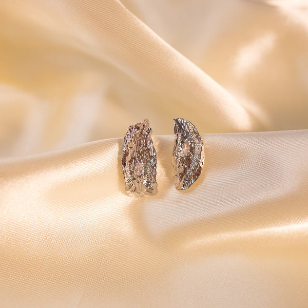 Teardrop earrings textured irregular zircon gold and silver earrings