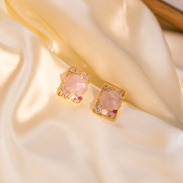 vintage french inlaid pearl amethyst square stud earrings