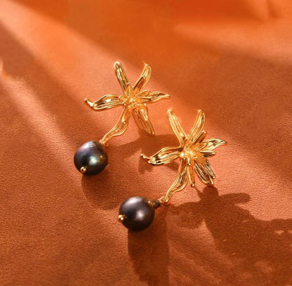 Copper alloy Baroque beads handmade small flower earrings dazzling irregular light luxury antique earrings