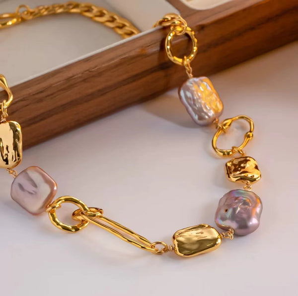 Cuban chain Baroque pastel natural pearl irregular necklace