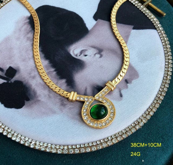 vintage plated real gold imitation emerald necklace medieval jewelry necklace