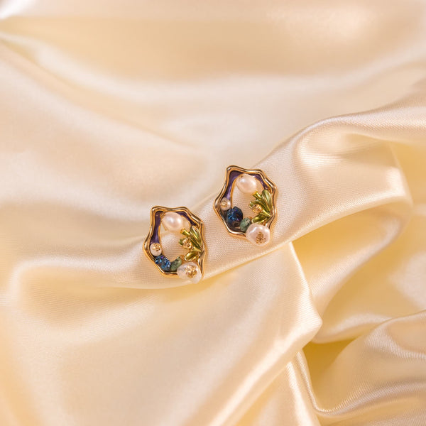 Alloy Earrings Elegant Oil Painting Style Natural Beads Enamel Painted Fashion Versatile Earrings