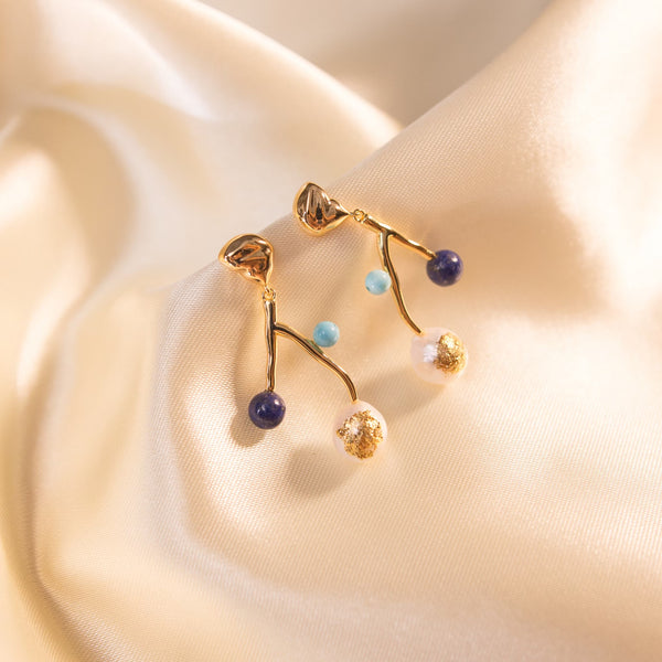 2024 New Light Luxury Retro Gold Blue Accessories Design Earrings