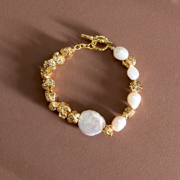 Trendy Metal Natural Baroque Pearl Bracelet