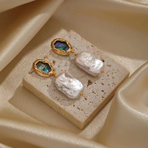 2023 new square Baroque pearl earrings for women French niche design